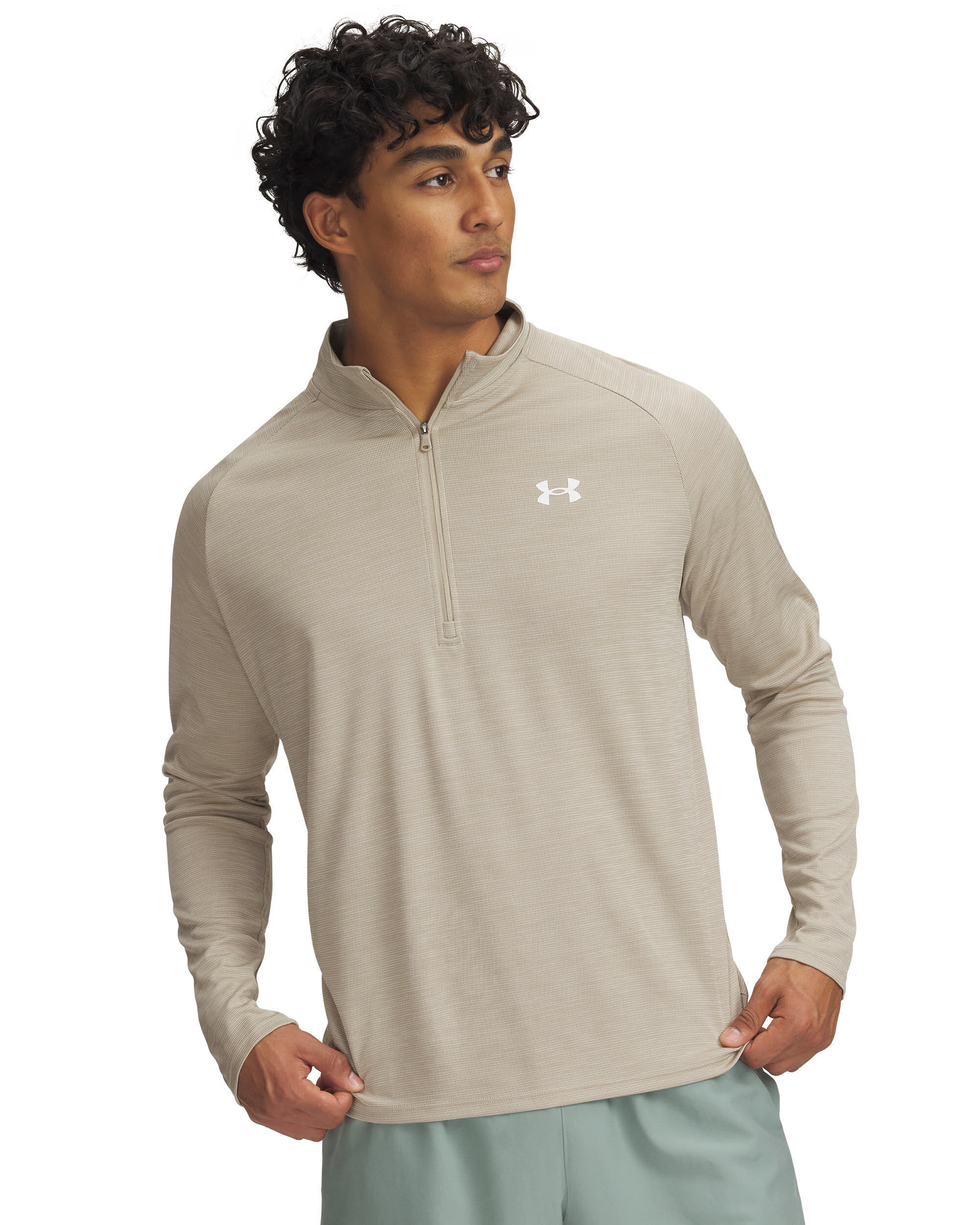 UA Tech Textured 1/2 Zip-BRN